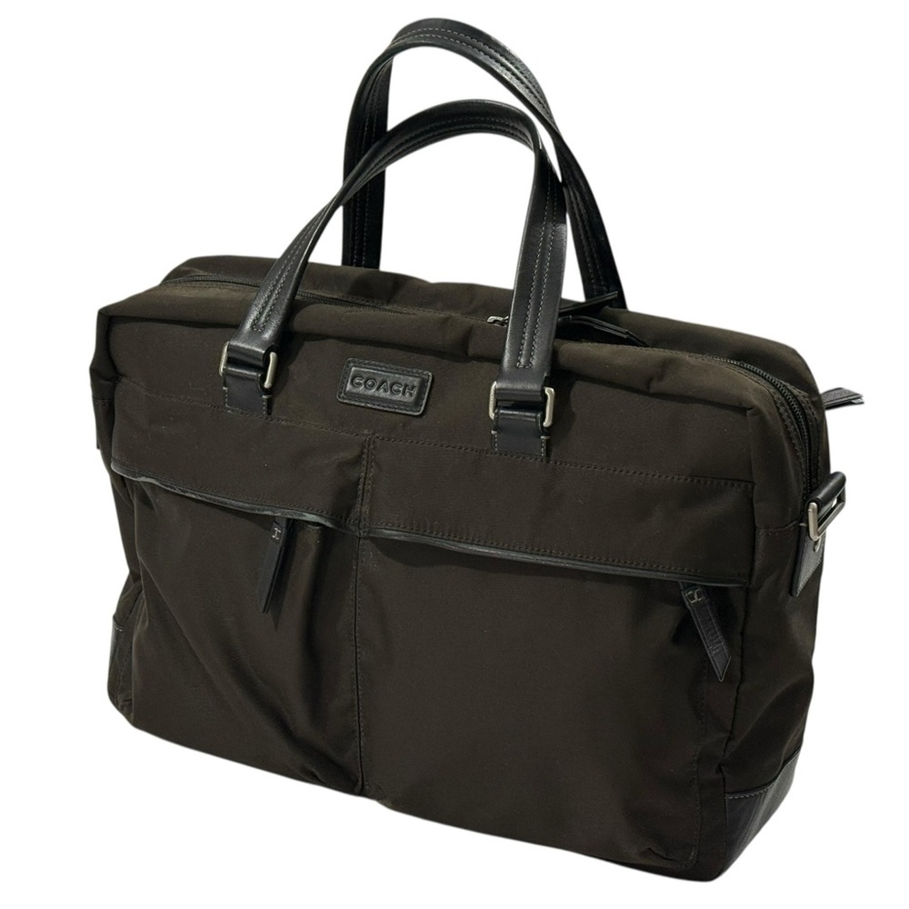 Coach Varick Laptop Briefcase Black Nylon Leather Trim Work Bag
